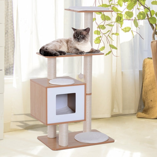 Premium Wooden Cat Tree for Indoor Cats – Natural Scratching Post & Rest Areas