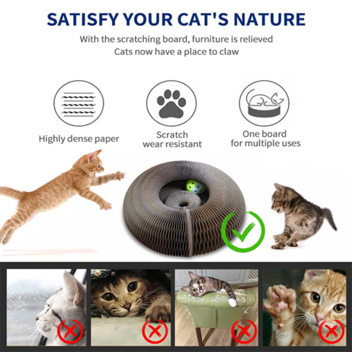 Foldable Cat Scratching Board with Ball Toy – Cardboard Scratcher for Indoor Cats