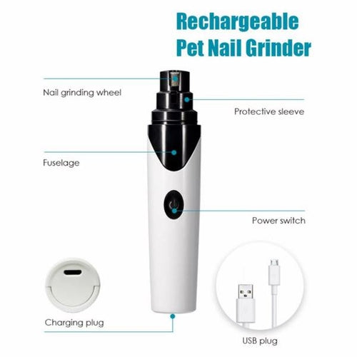 Rechargeable Dog Nail Grinder – Quiet Electric Pet Nail Trimmer for Dogs & Cats