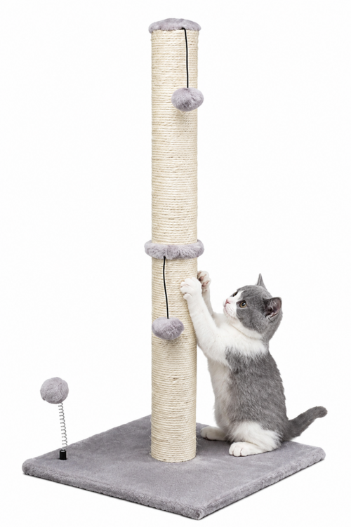 Tall Cat Scratching Post with Pom-Pom Toys