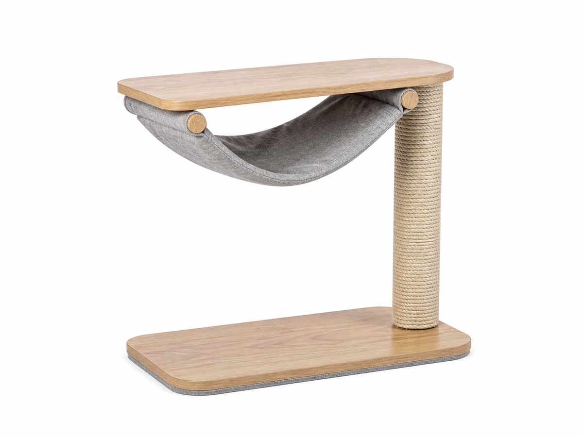 Indoor cat hammock tree with scratching post and wooden base