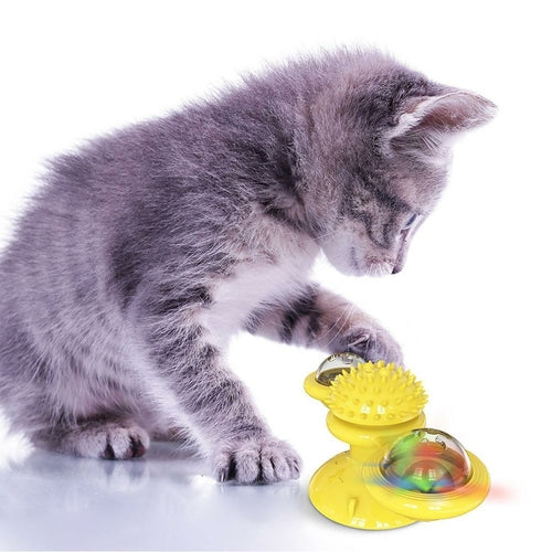 Interactive LED Spinning Ball Cat Toy – Suction Cup Windmill for Indoor Cats